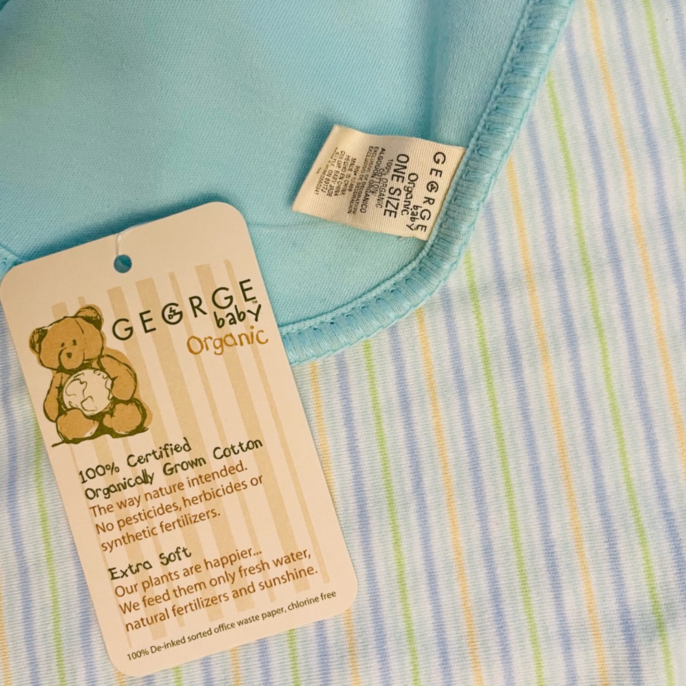 🆕George Baby Blue Reversible 100% Organic cotton receiving blanket NWT unisex